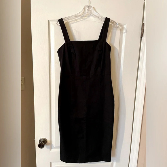 Banana Republic Black Midi Dress Stretch Jumper Straps Size 8 Classy Whimsygoth - Picture 1 of 6
